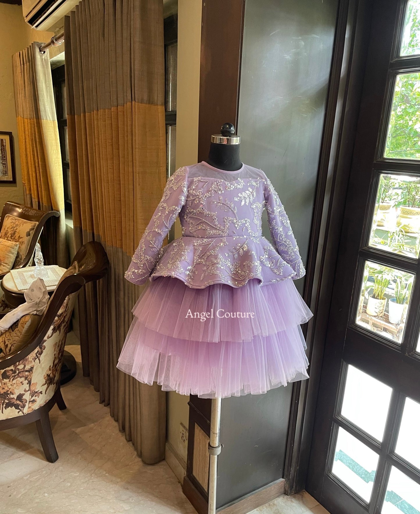 Lavender Cherry Blossom Peplum Dress