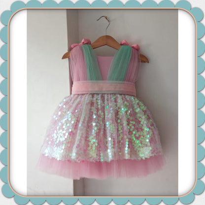 Baby Pink Mint Green Sequence Skirt Dress