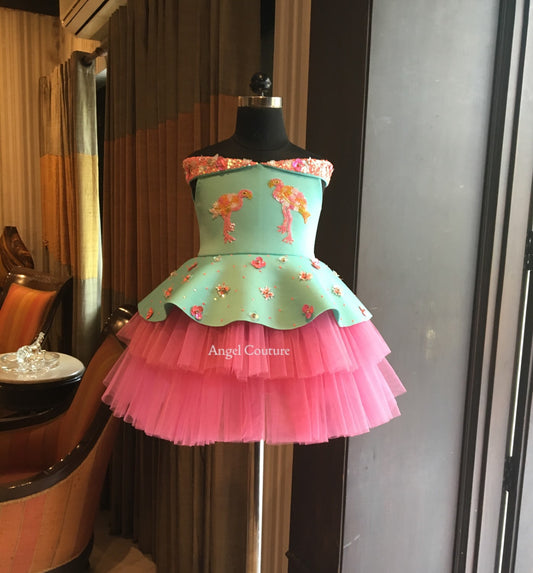 Mint Green Offshoulder Flamingo Dress