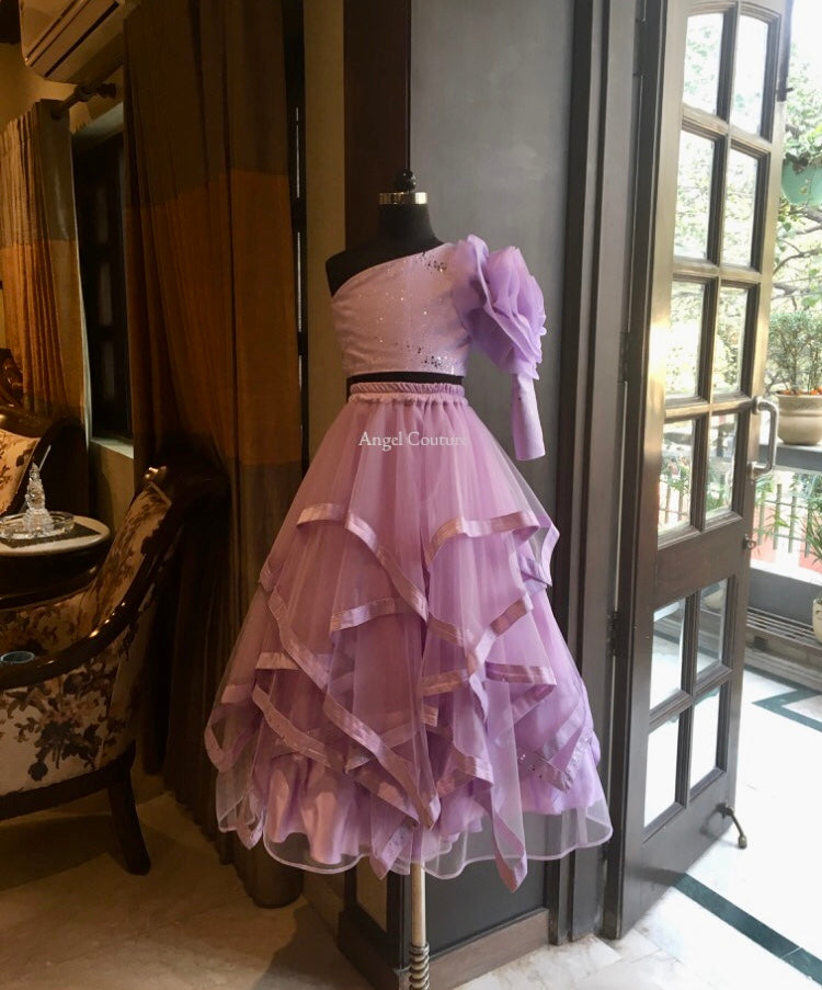 Lilac Big Rose Multi Drape Lehenga Gown