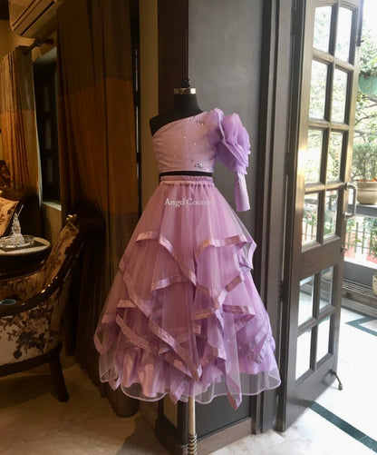Lilac Big Rose Multi Drape Lehenga Gown