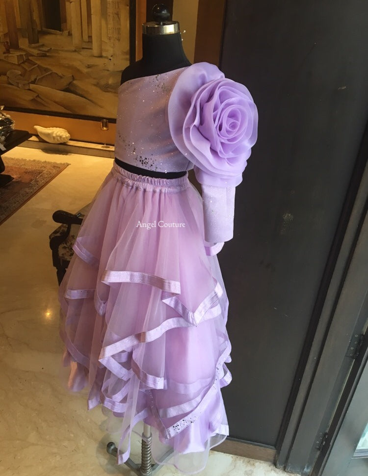 Lilac Big Rose Multi Drape Lehenga Gown