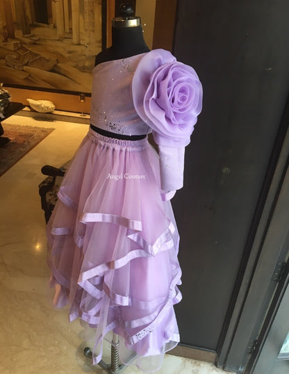 Lilac Big Rose Multi Drape Lehenga Gown