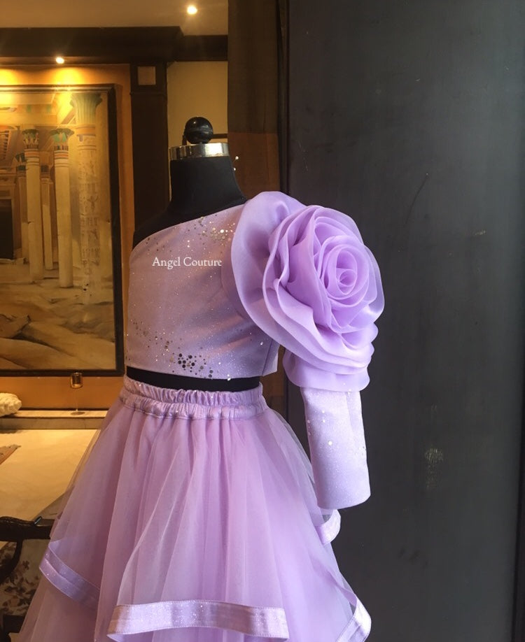Lilac Big Rose Multi Drape Lehenga Gown