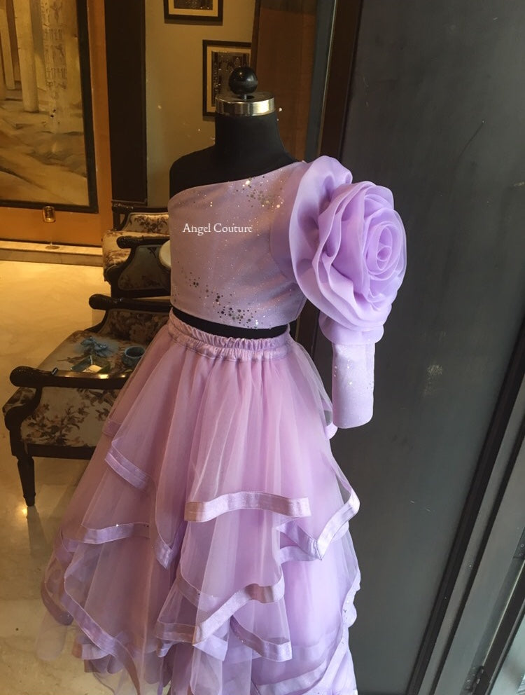 Lilac Big Rose Multi Drape Lehenga Gown