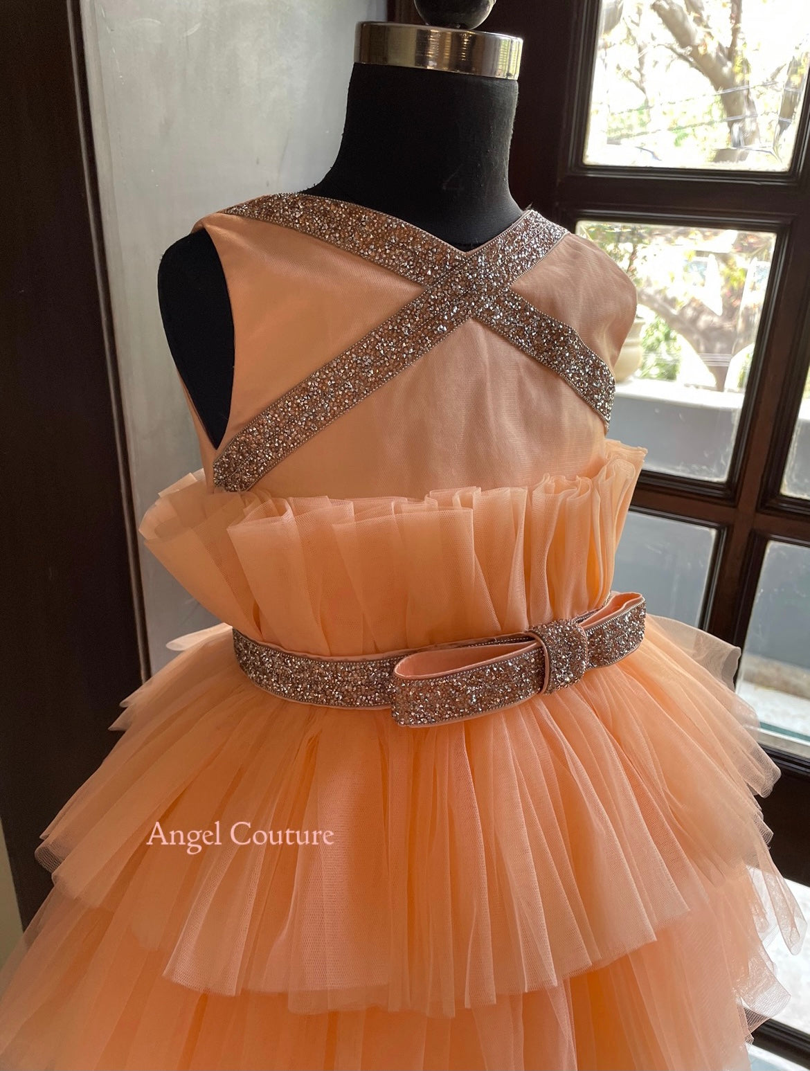 Peach Rose Gold Lace Multilayer Dress