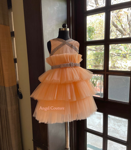 Peach Rose Gold Lace Multilayer Dress