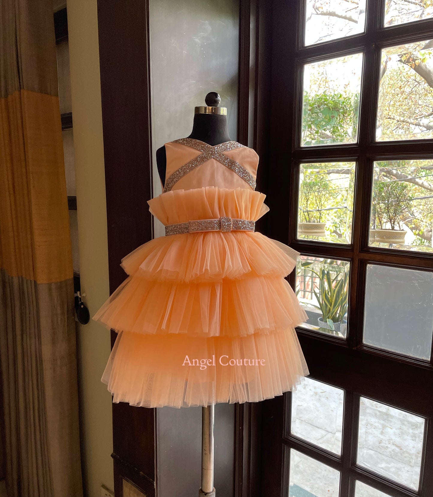 Peach Rose Gold Lace Multilayer Dress