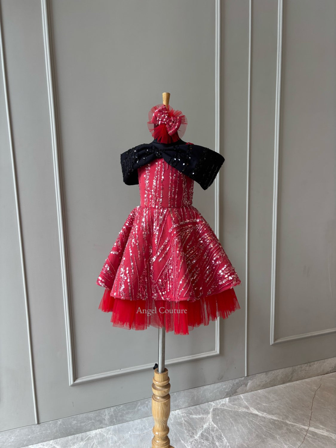 Red And Black Sequence Barbie Dress