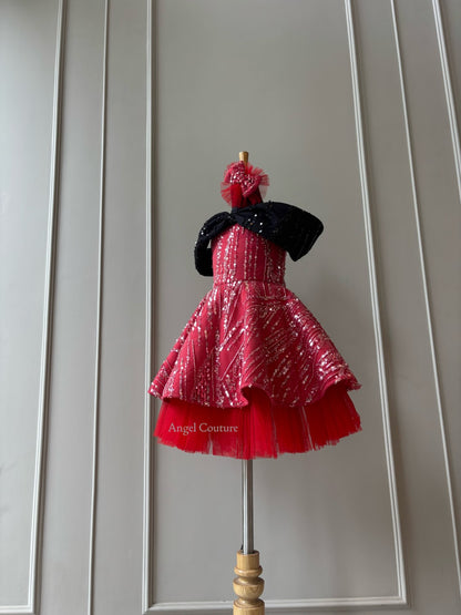 Red And Black Sequence Barbie Dress
