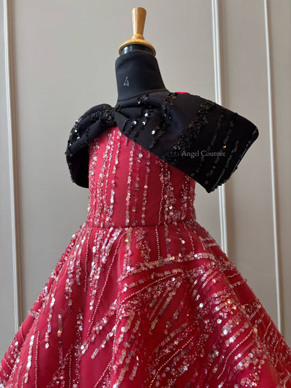 Red And Black Sequence Barbie Dress