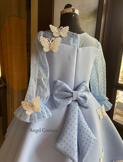 Powder Blue Lace Butterfly Short Long Gown