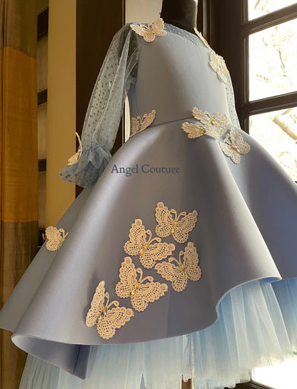 Powder Blue Lace Butterfly Short Long Gown