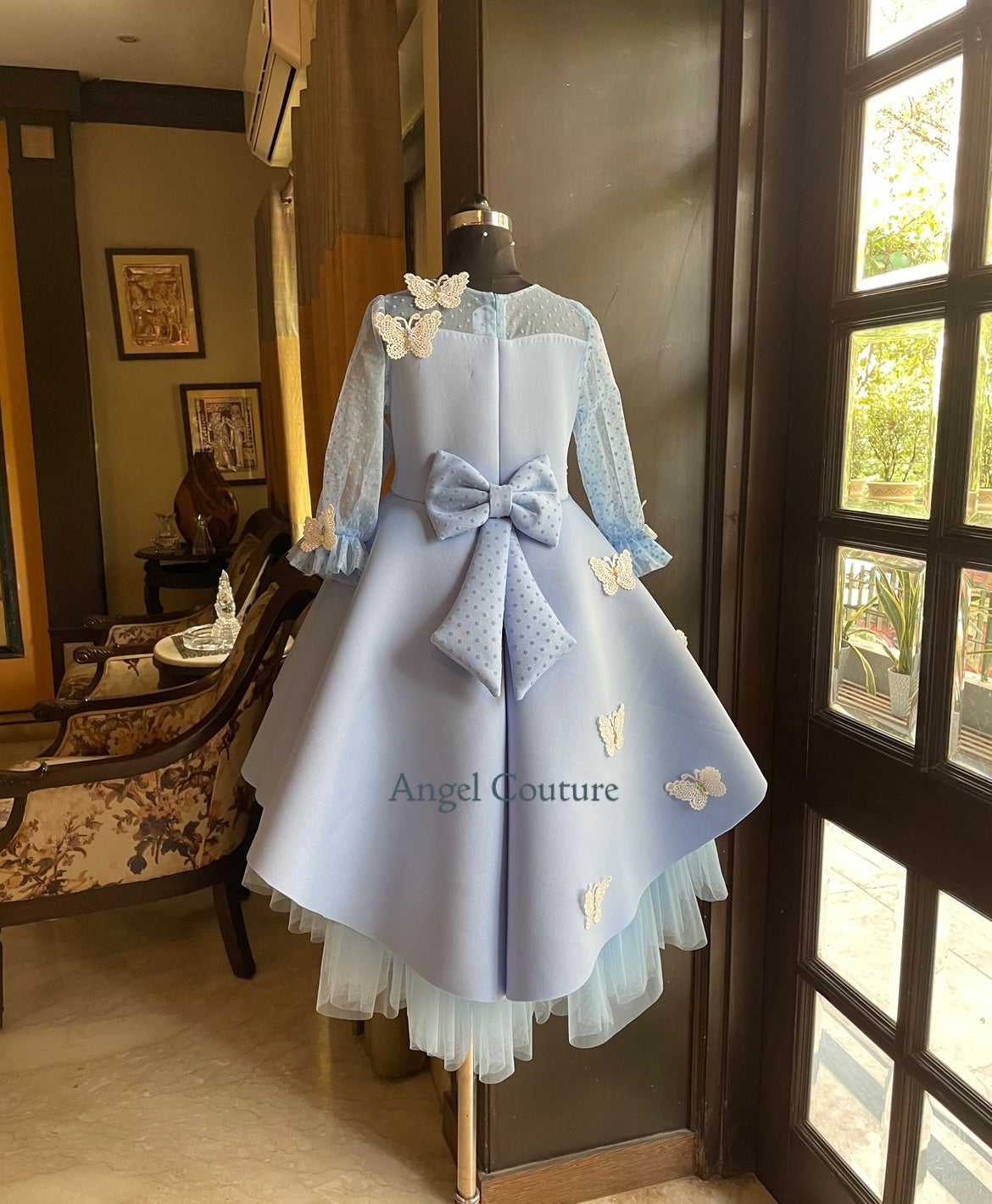 Powder Blue Lace Butterfly Short Long Gown