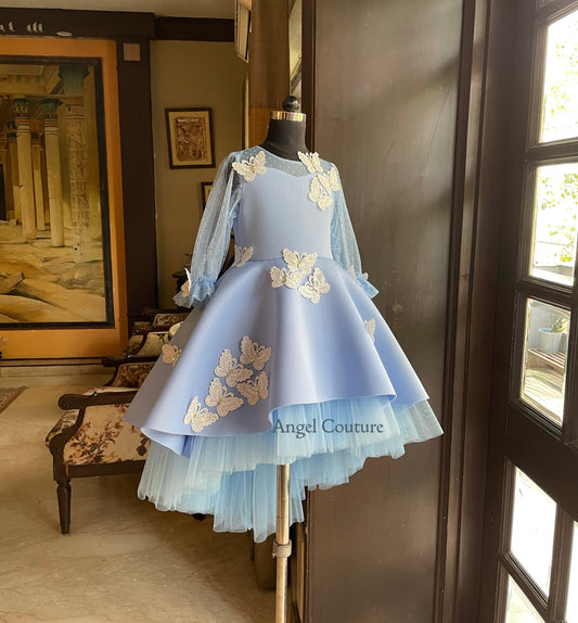 Powder Blue Lace Butterfly Short Long Gown