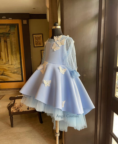 Powder Blue Lace Butterfly Short Long Gown