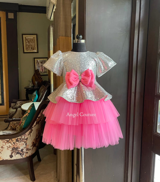 Silver Fuchsia Pink Peplum Dress