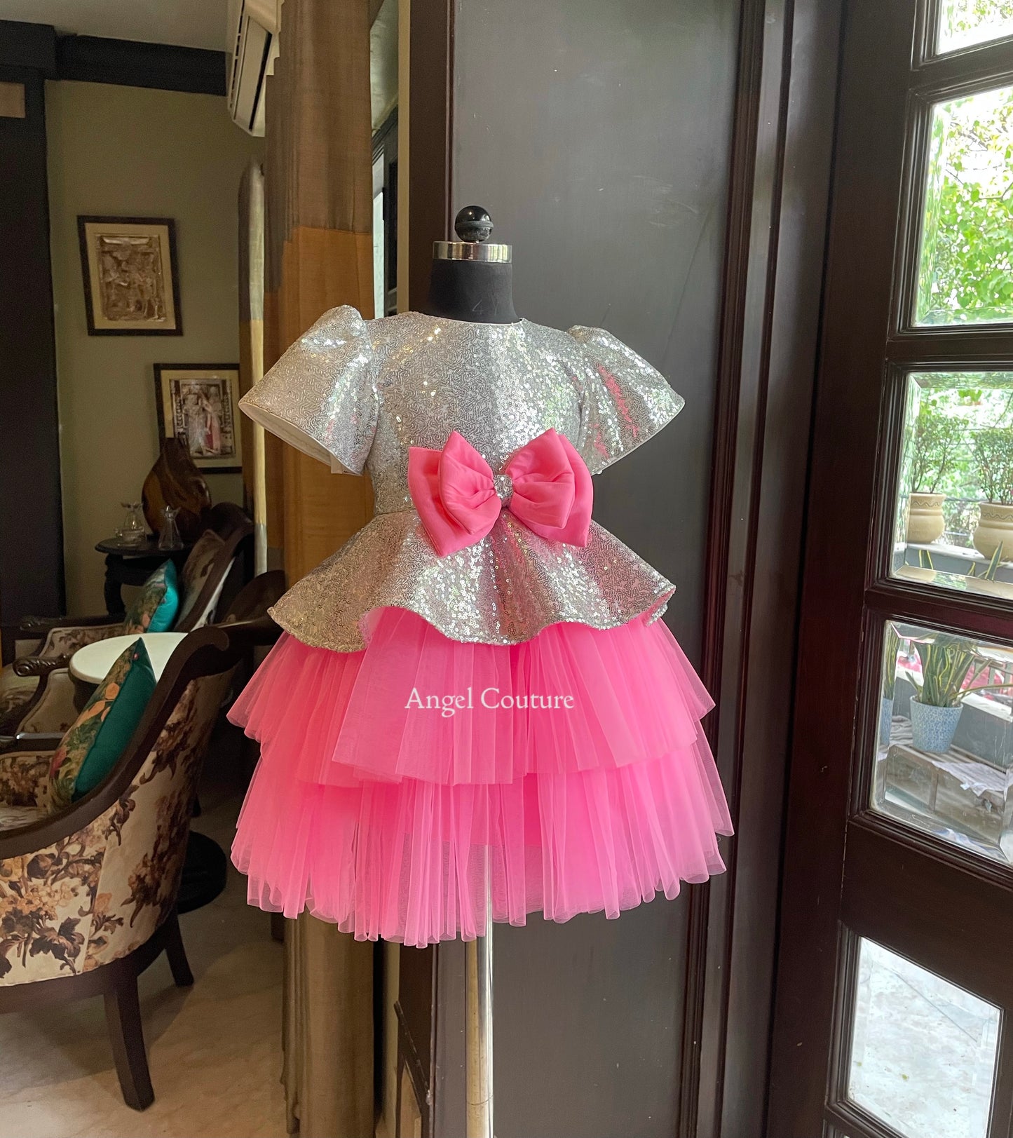 Silver Fuchsia Pink Peplum Dress