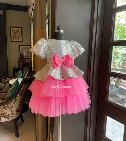 Silver Fuchsia Pink Peplum Dress