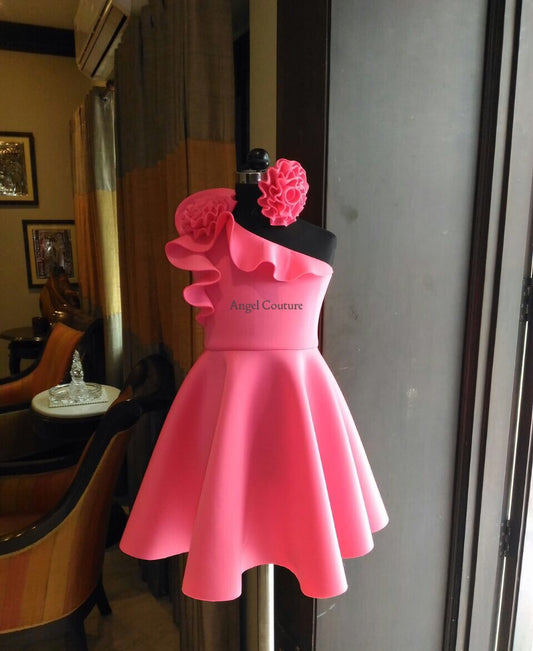 Fuchsia Pink One Shoulder Rose Dress
