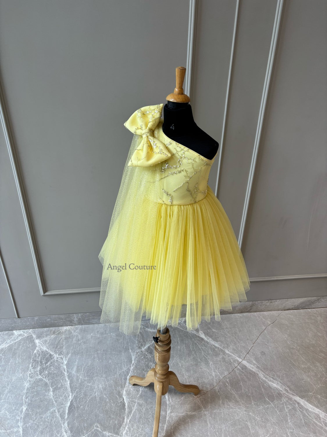 Lemon Sequence One Shoulder Glitter Drape Dress