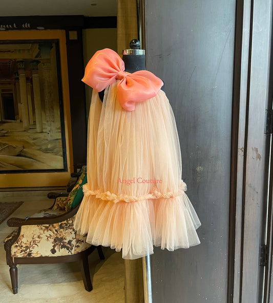 Peach One Shoulder Bow Dress