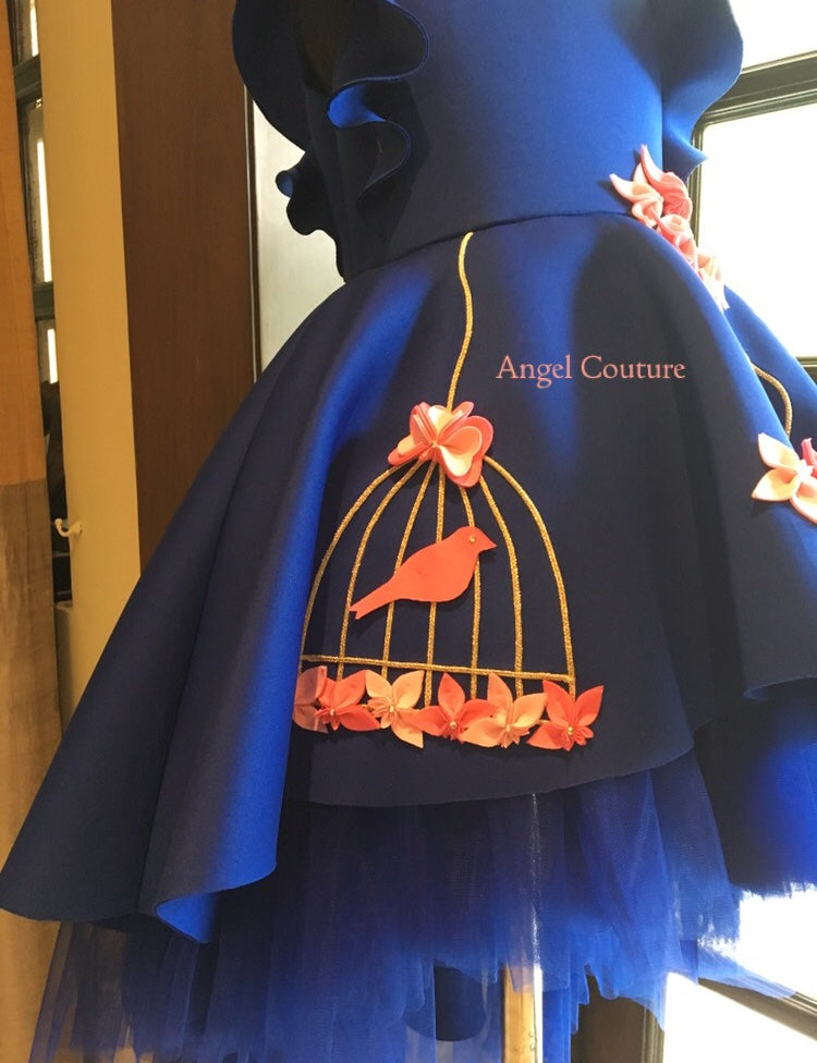 Royal Blue Birdcage Short Long Gown
