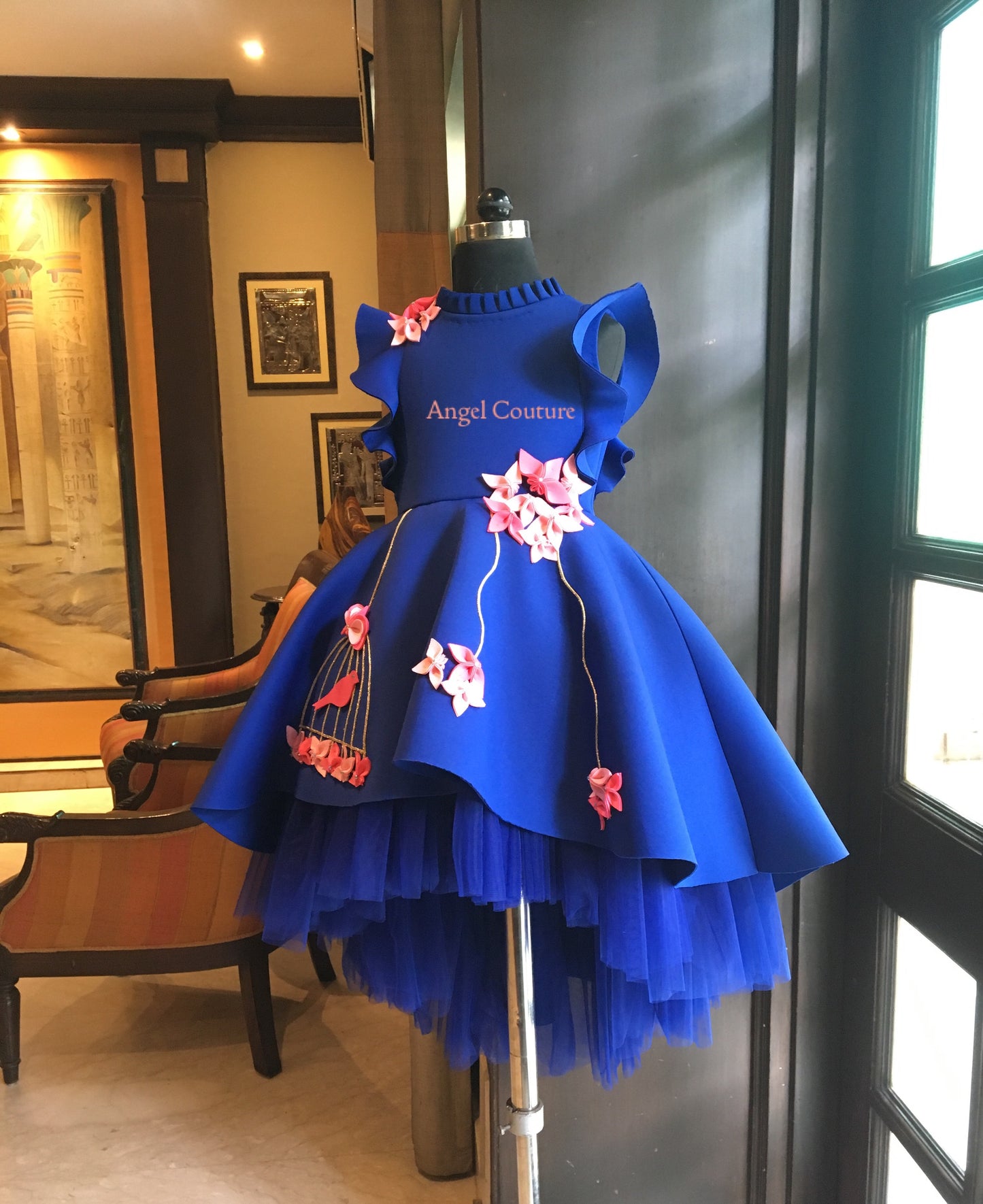 Royal Blue Birdcage Short Long Gown