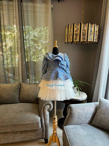 Powder Blue Sequence Velvet Peplum Dress
