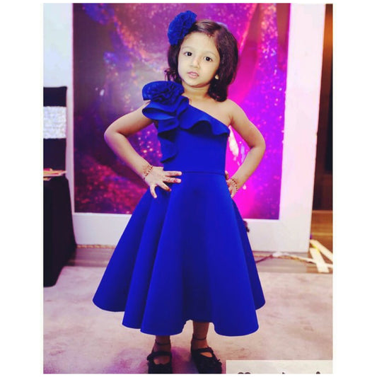 Royal Blue One Shoulder Rose Dress