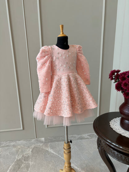 Baby Pink Silver Heavy Sequence Dress