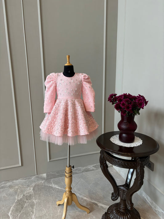 Baby Pink Silver Heavy Sequence Dress