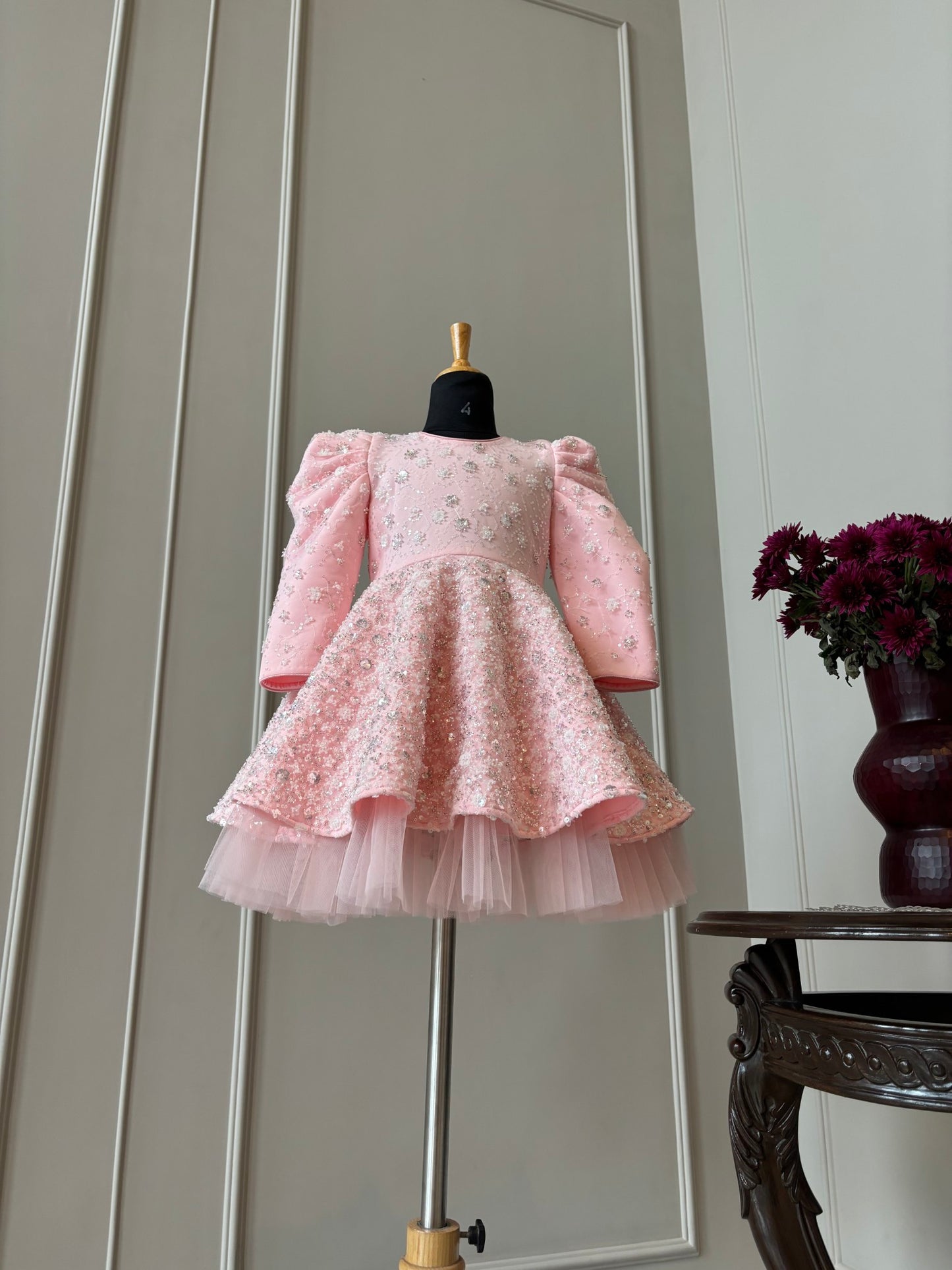 Baby Pink Silver Heavy Sequence Dress