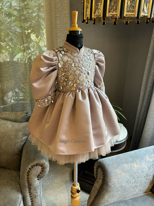 Lavender Gold Sequence Dutch Satin Dress
