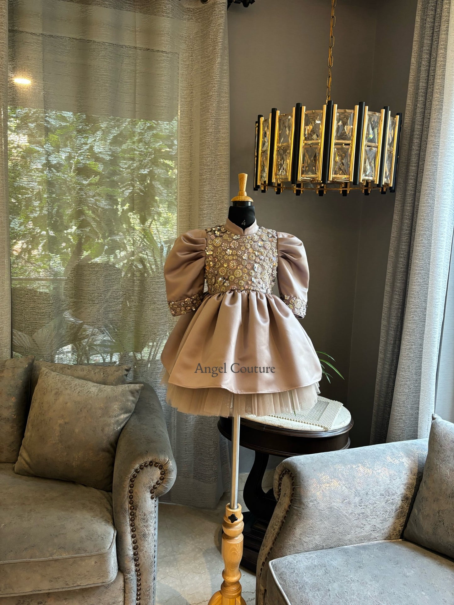 Lavender Gold Sequence Dutch Satin Dress
