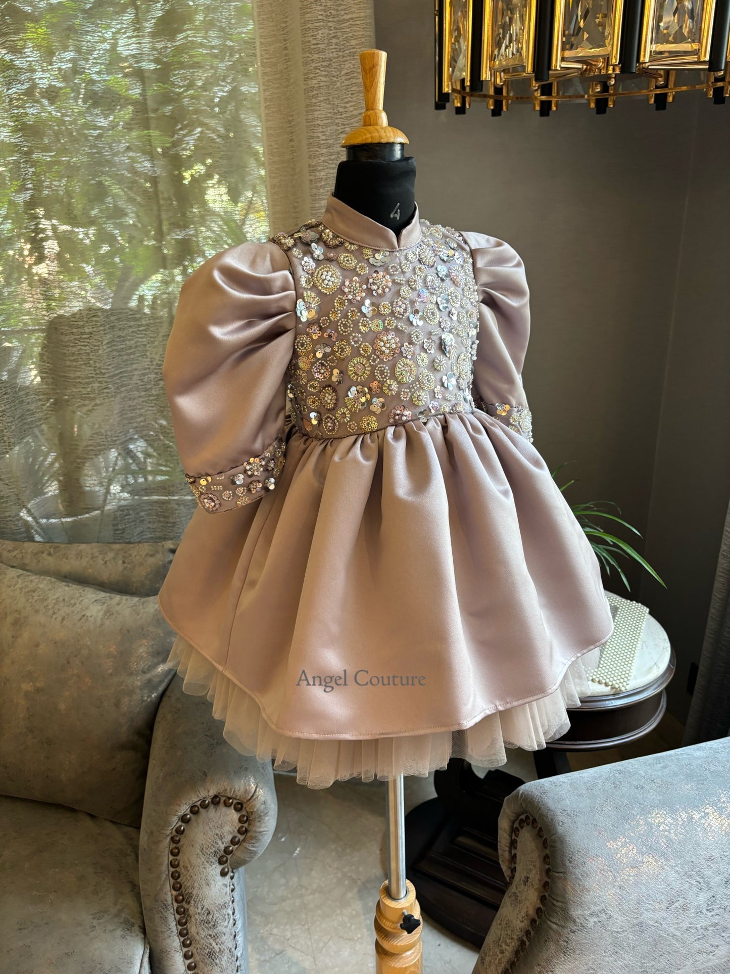 Lavender Gold Sequence Dutch Satin Dress
