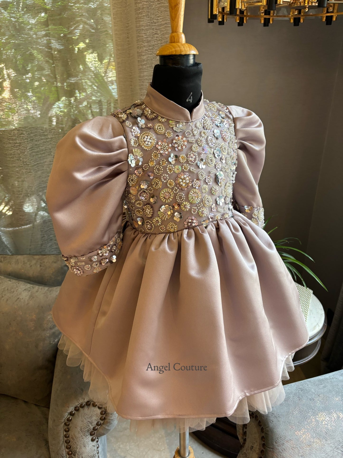 Lavender Gold Sequence Dutch Satin Dress