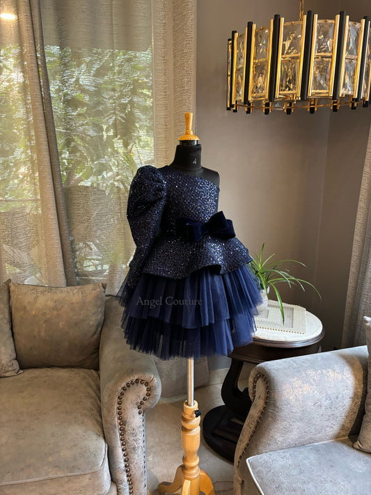 Navy Blue Sequence Peplum Dress