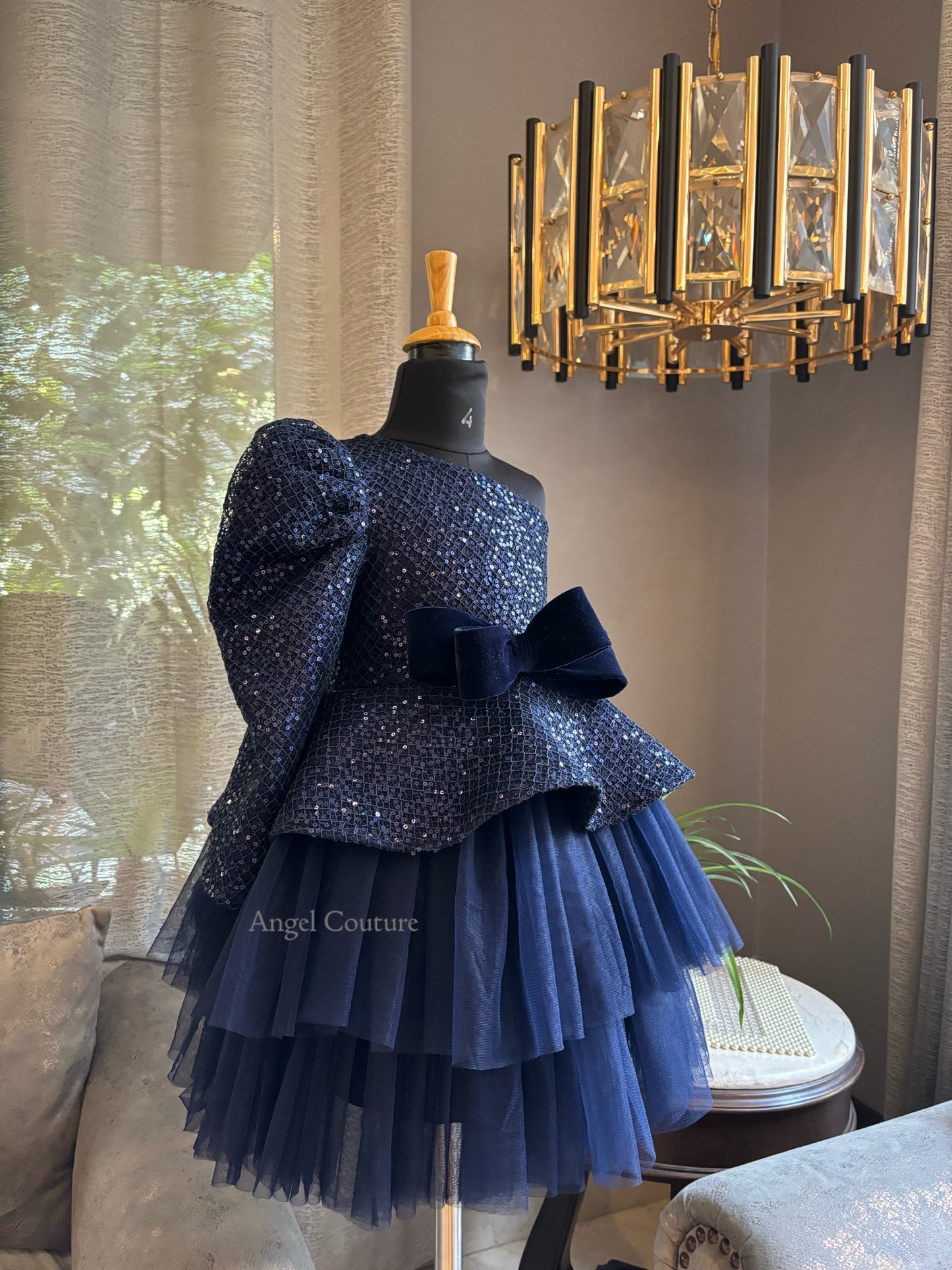 Navy Blue Sequence Peplum Dress