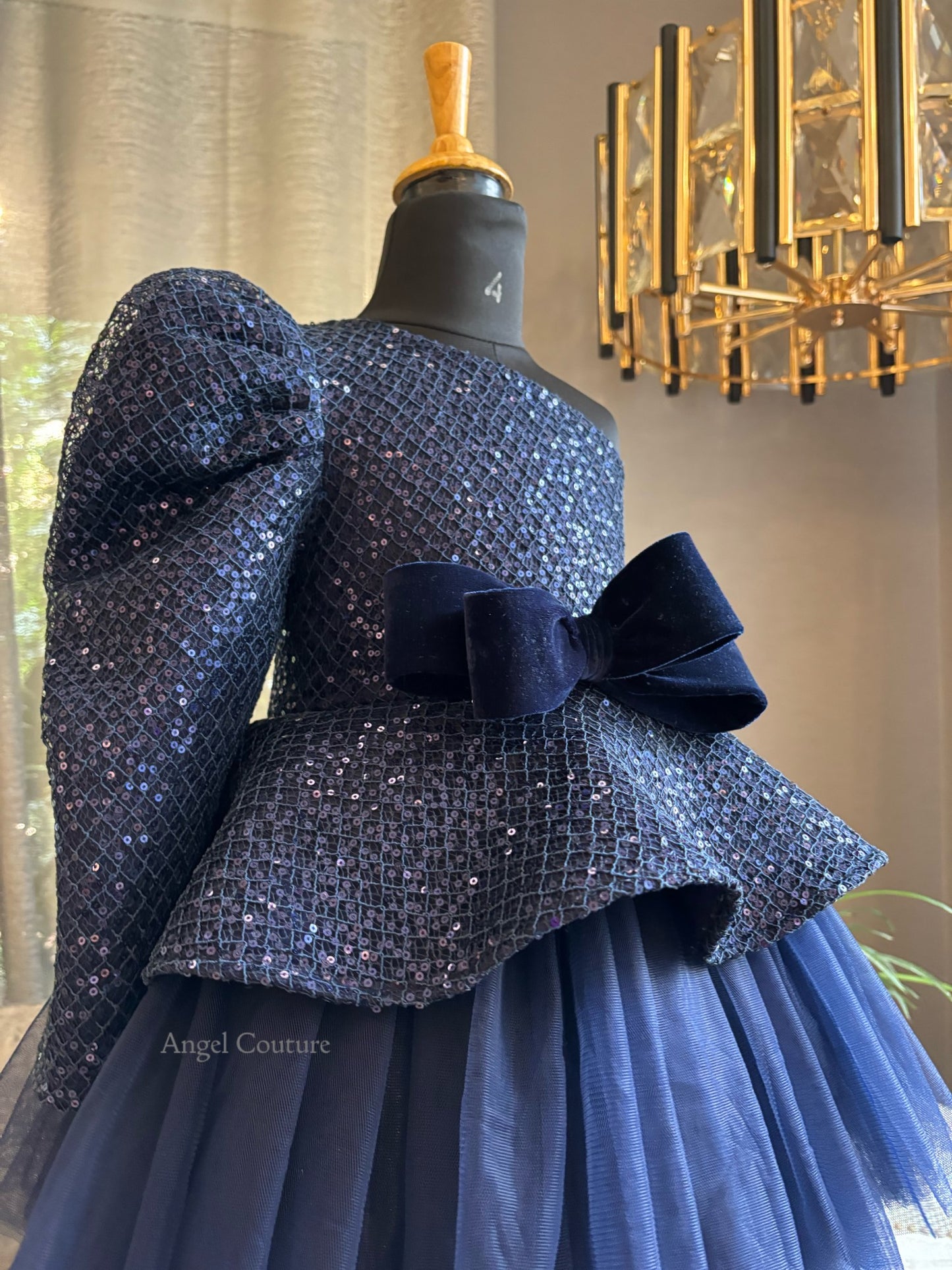Navy Blue Sequence Peplum Dress