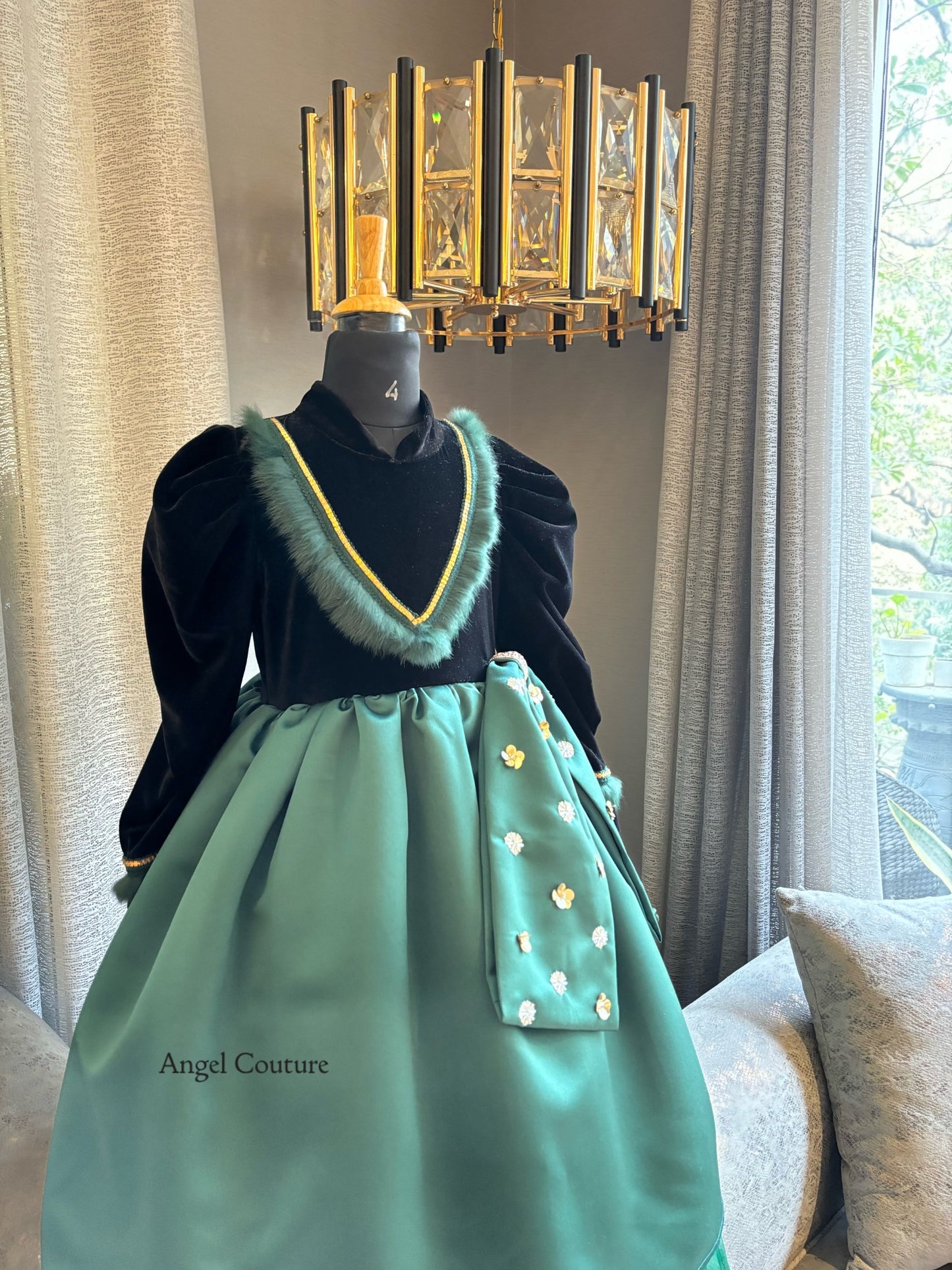 Black Emerald Green Hanging Bow Gown
