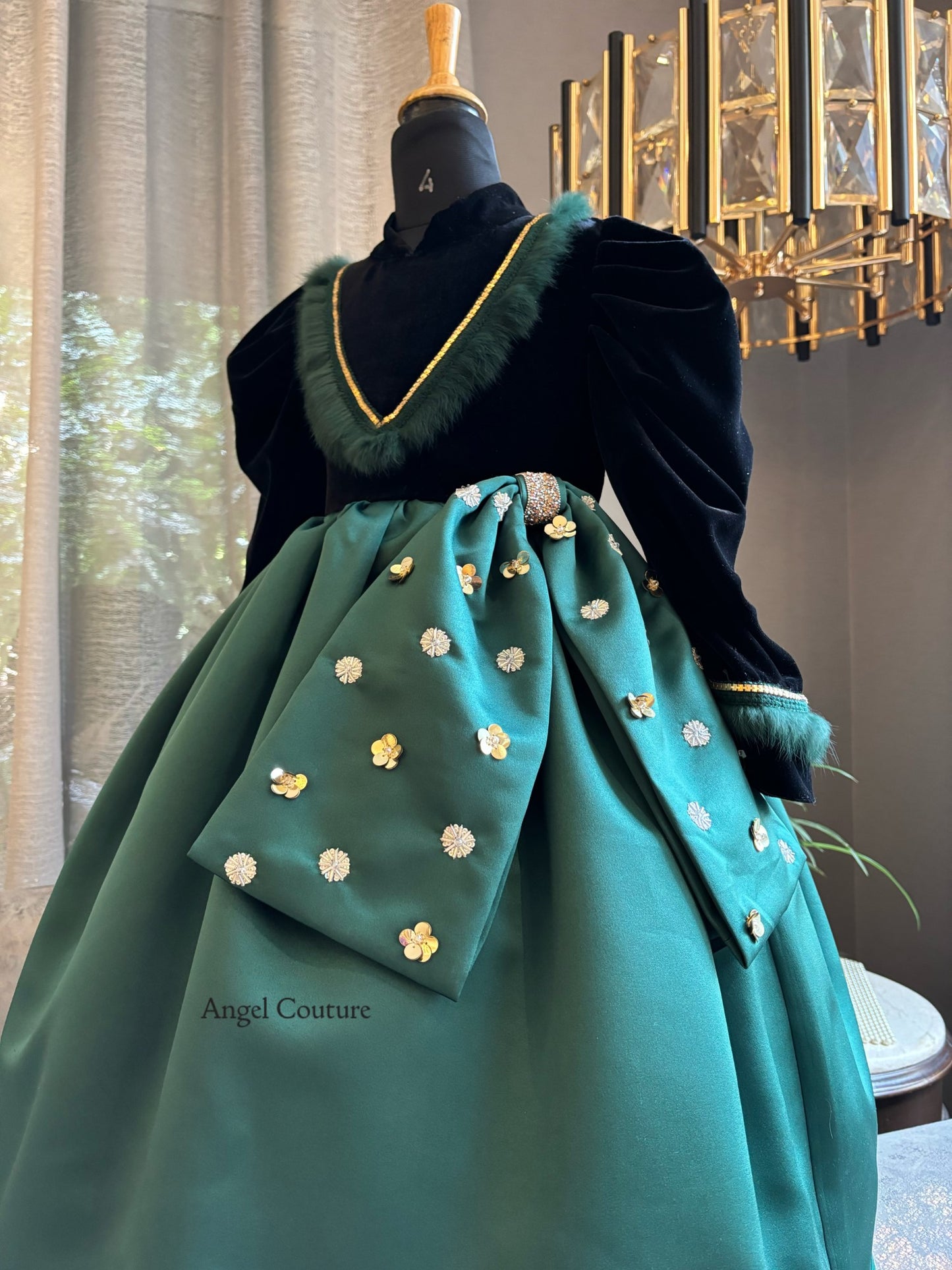 Black Emerald Green Hanging Bow Gown