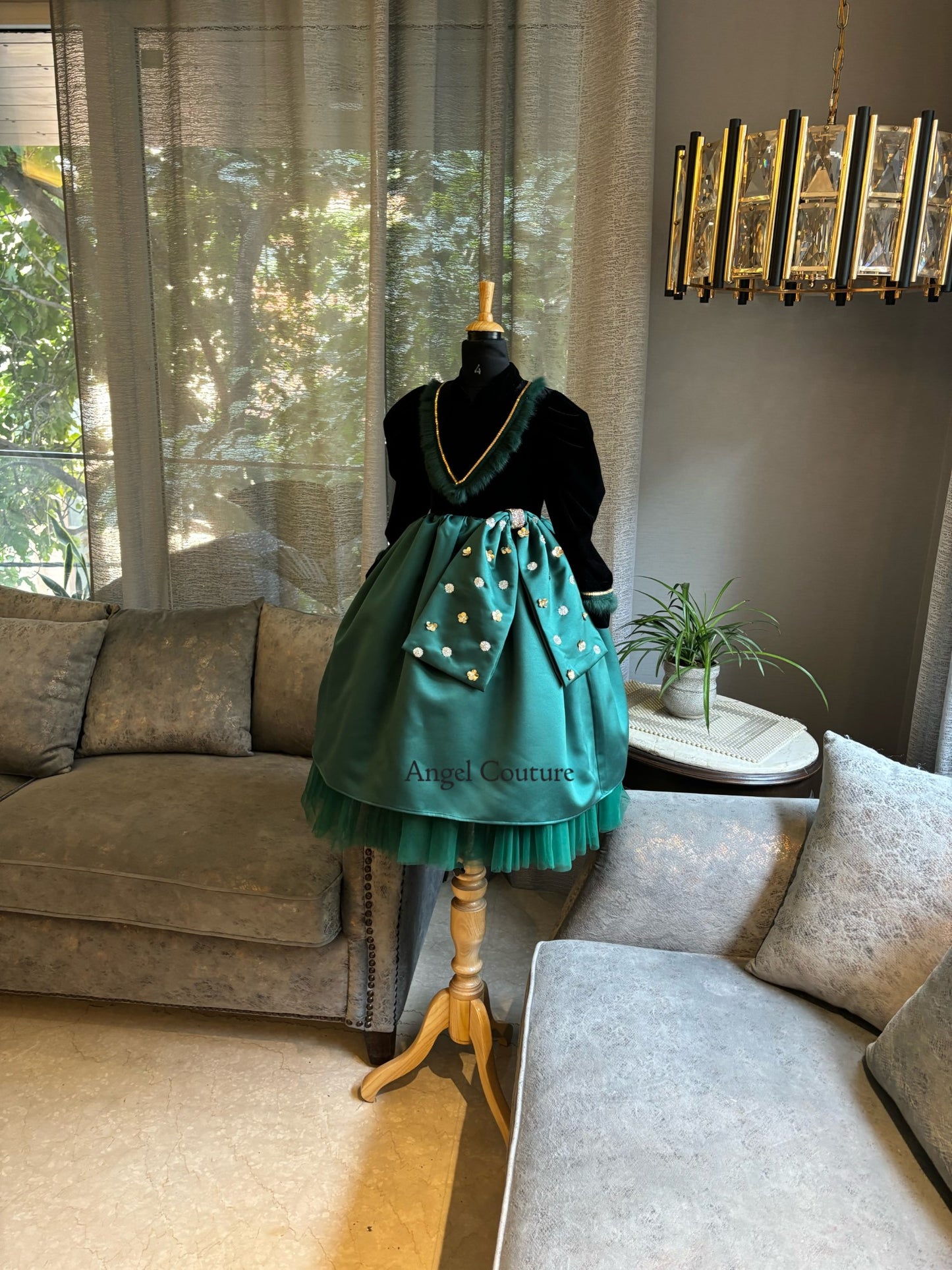 Black Emerald Green Hanging Bow Gown