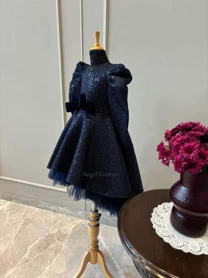 Navy Blue Sequence Short Long Gown