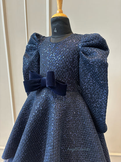 Navy Blue Sequence Short Long Gown