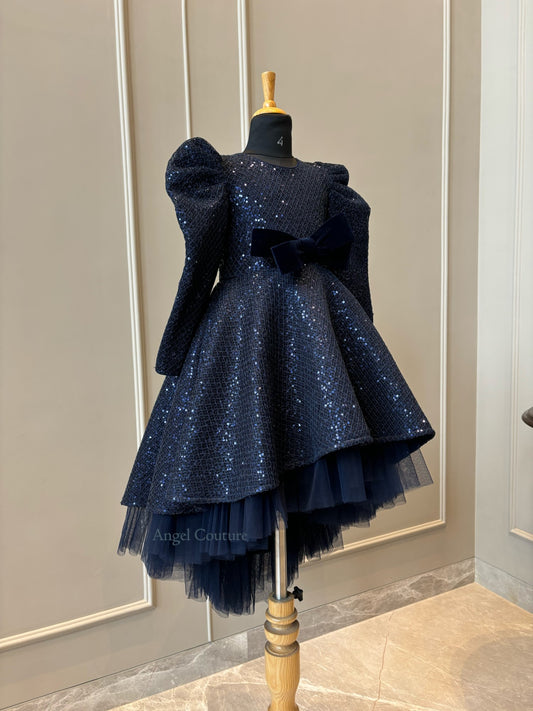 Navy Blue Sequence Short Long Gown