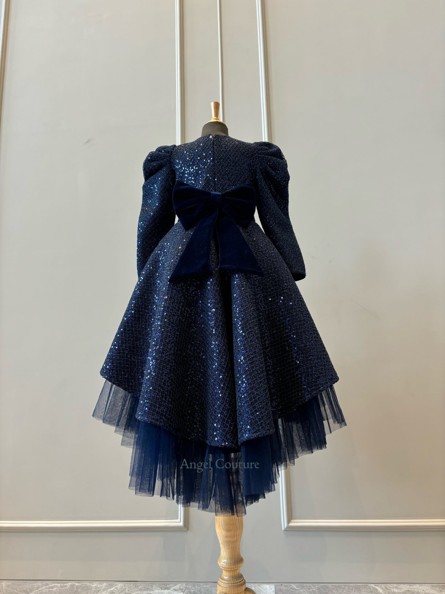 Navy Blue Sequence Short Long Gown