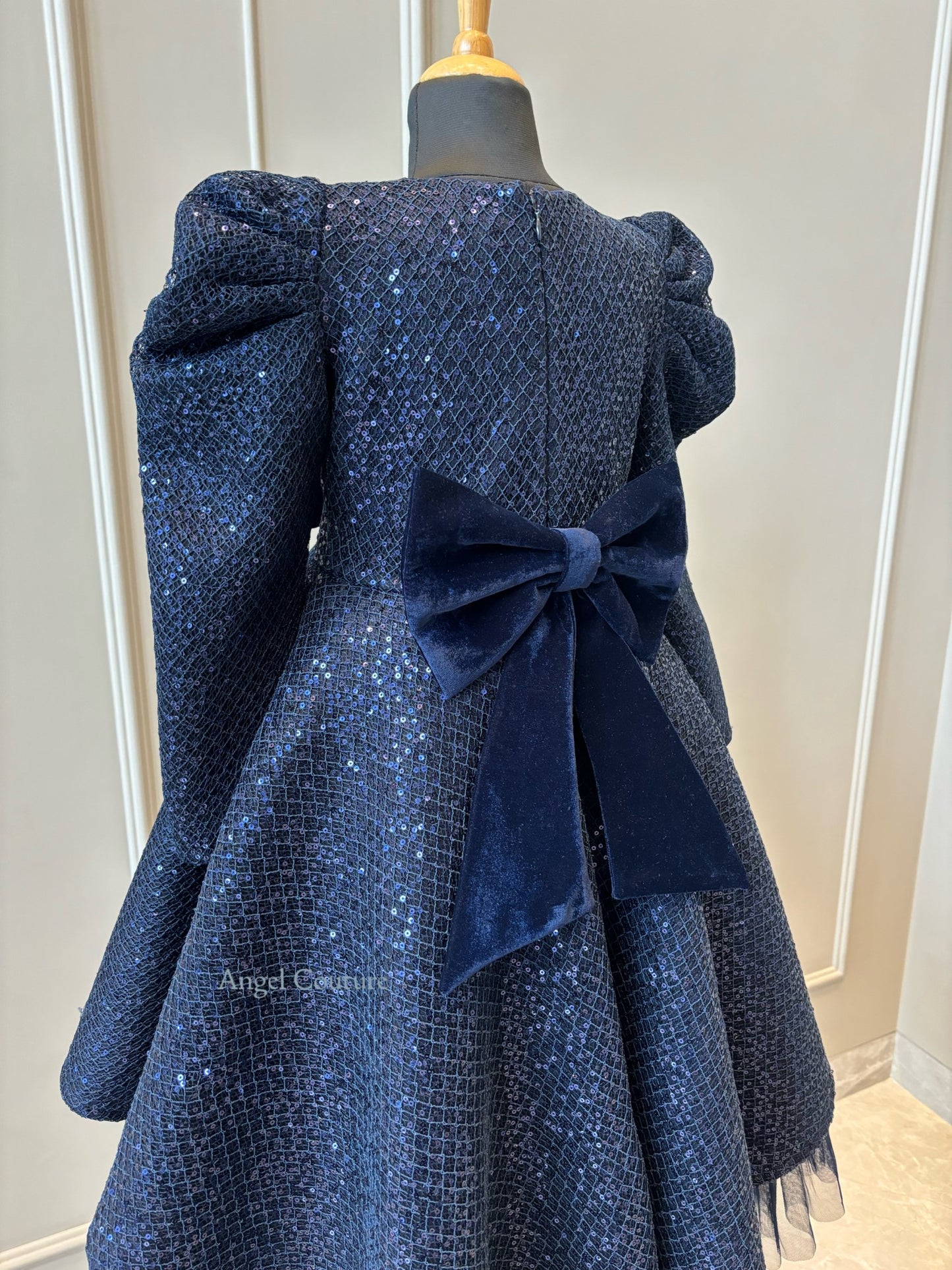 Navy Blue Sequence Short Long Gown