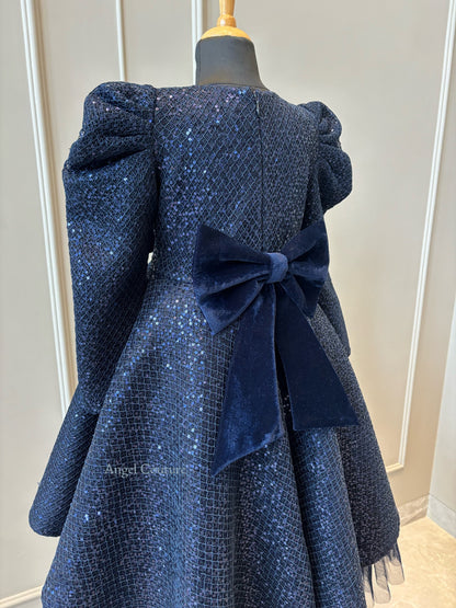 Navy Blue Sequence Short Long Gown
