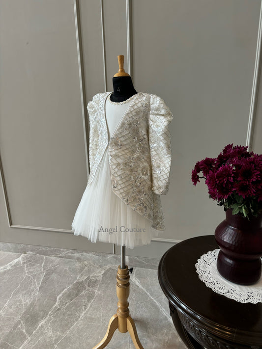 Ivory Heavy Silver Sequence Short Long Jacket Dress